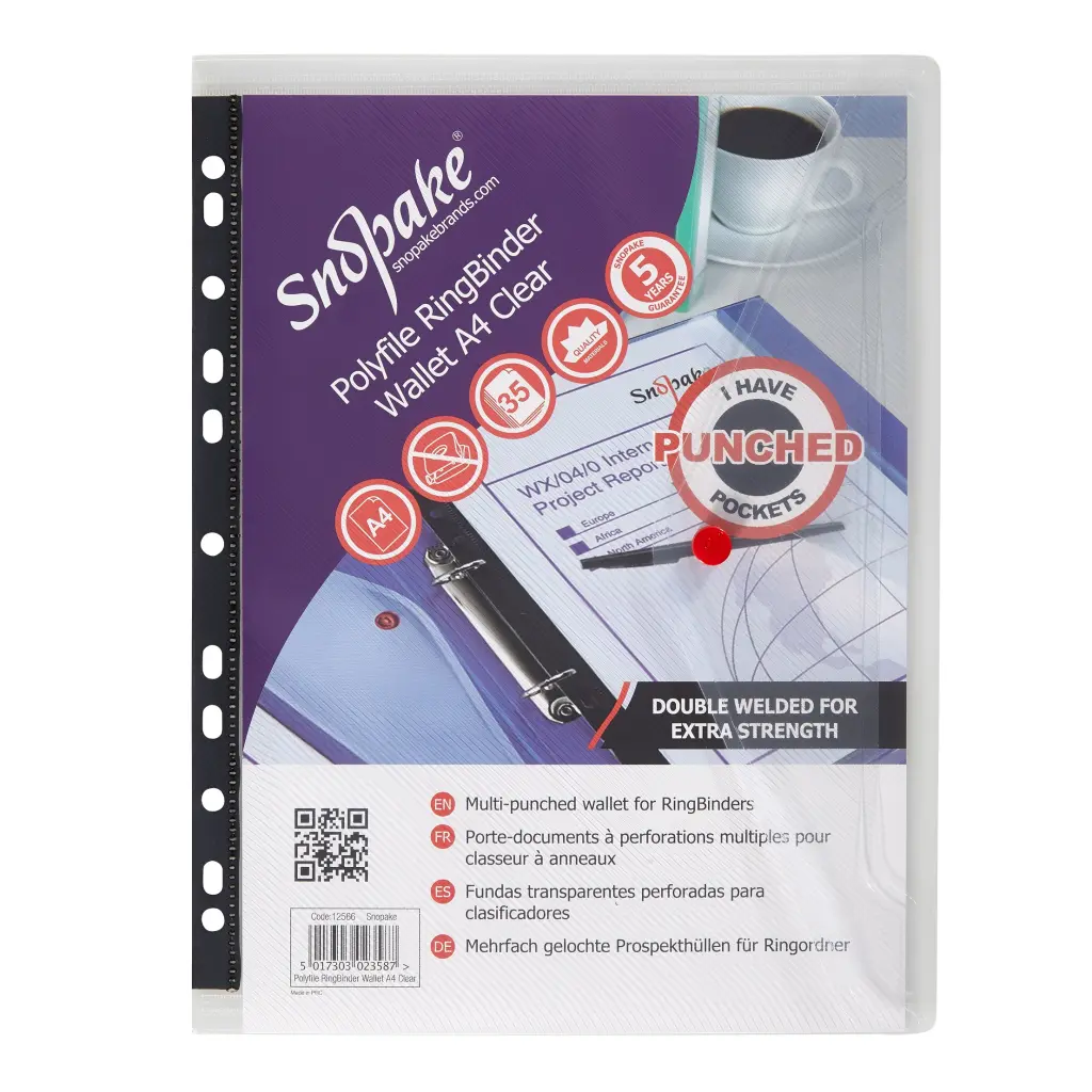 Snopake Polyfile RingBinder Wallet A4 Clear- 5 Files