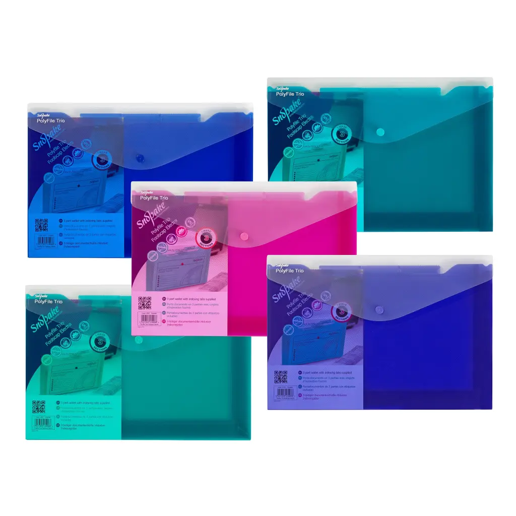 Snopake Polyfile Trio Foolscap Electra Assorted- 5 Files