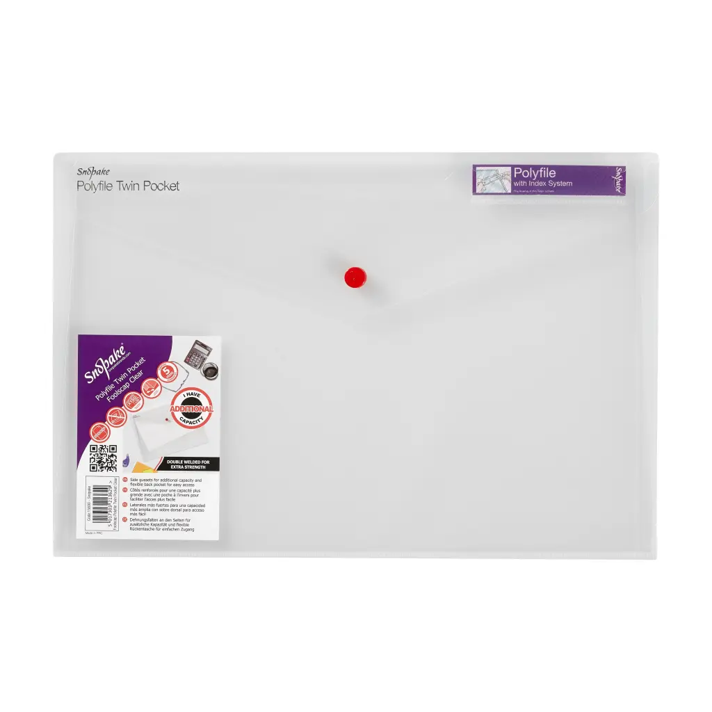 Snopake Polyfile Twin Pocket Foolscap Clear- 5 Files
