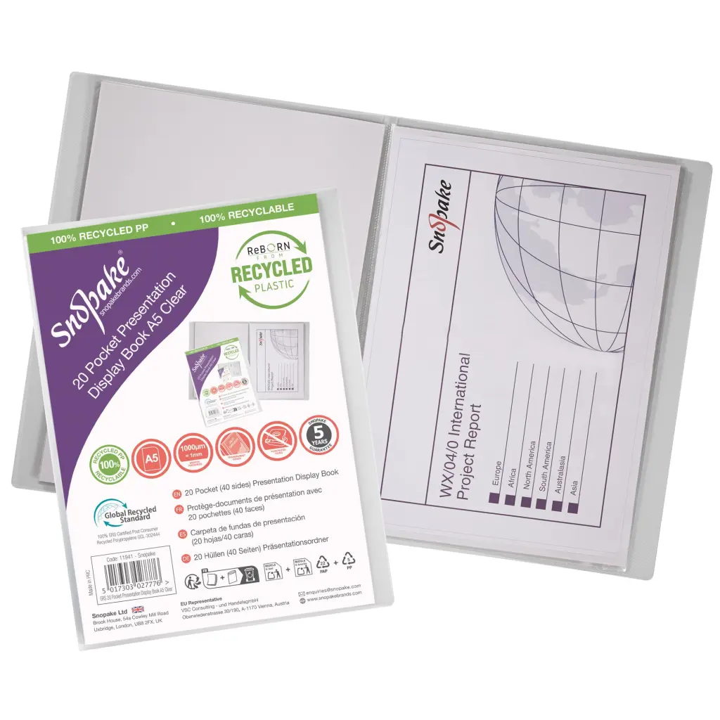 Snopake Presentation Display Book 20 pocket / 40 sides to view A5 Clear- 1 Book