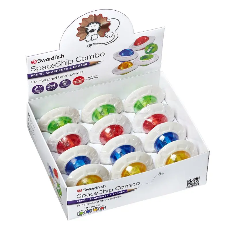 Snopake SpaceShip Combo Sharpener & Eraser CDU- 1 CDU of 12