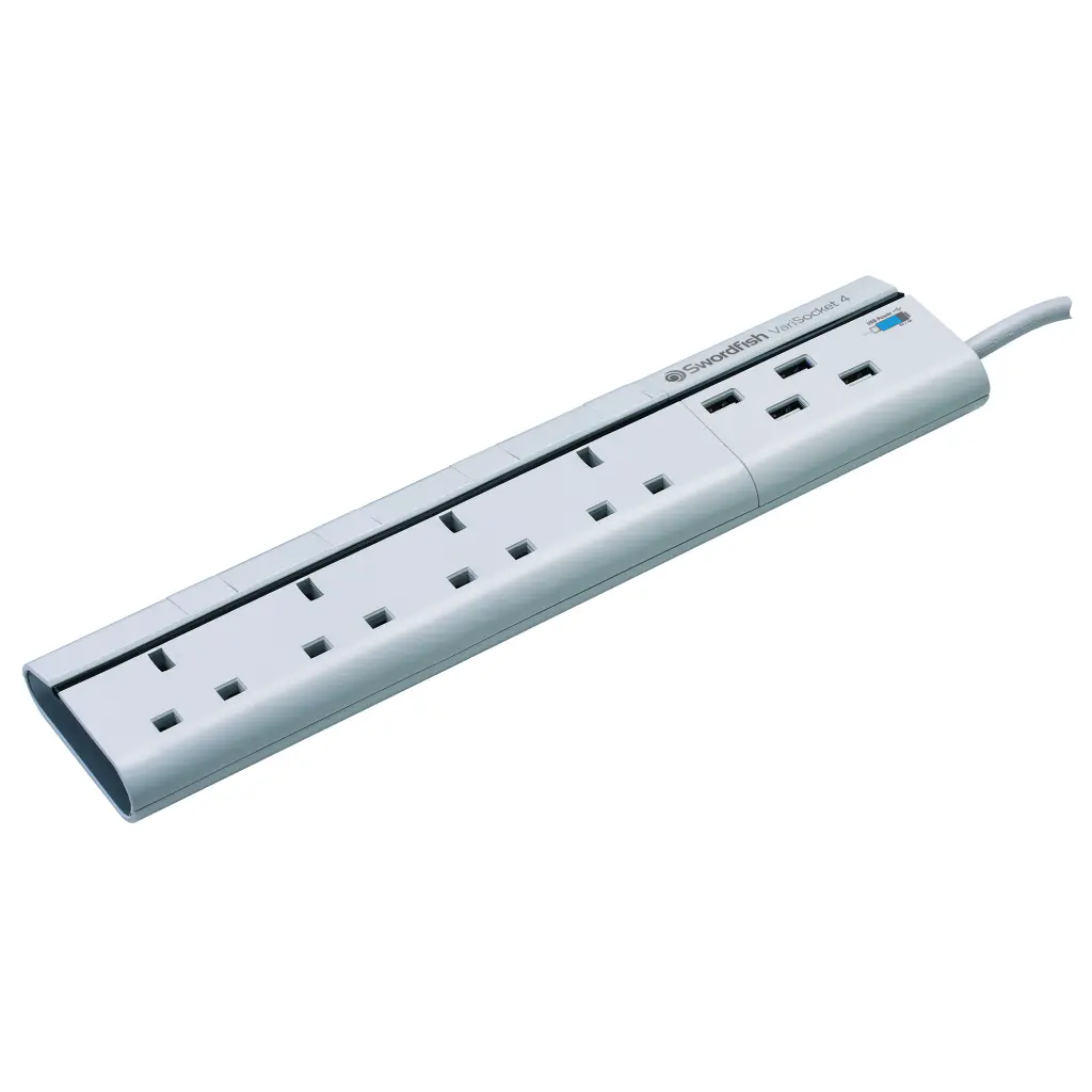 Snopake VariSocket 4 (4 USB) Surge Protected Power Board - 1 Power Board