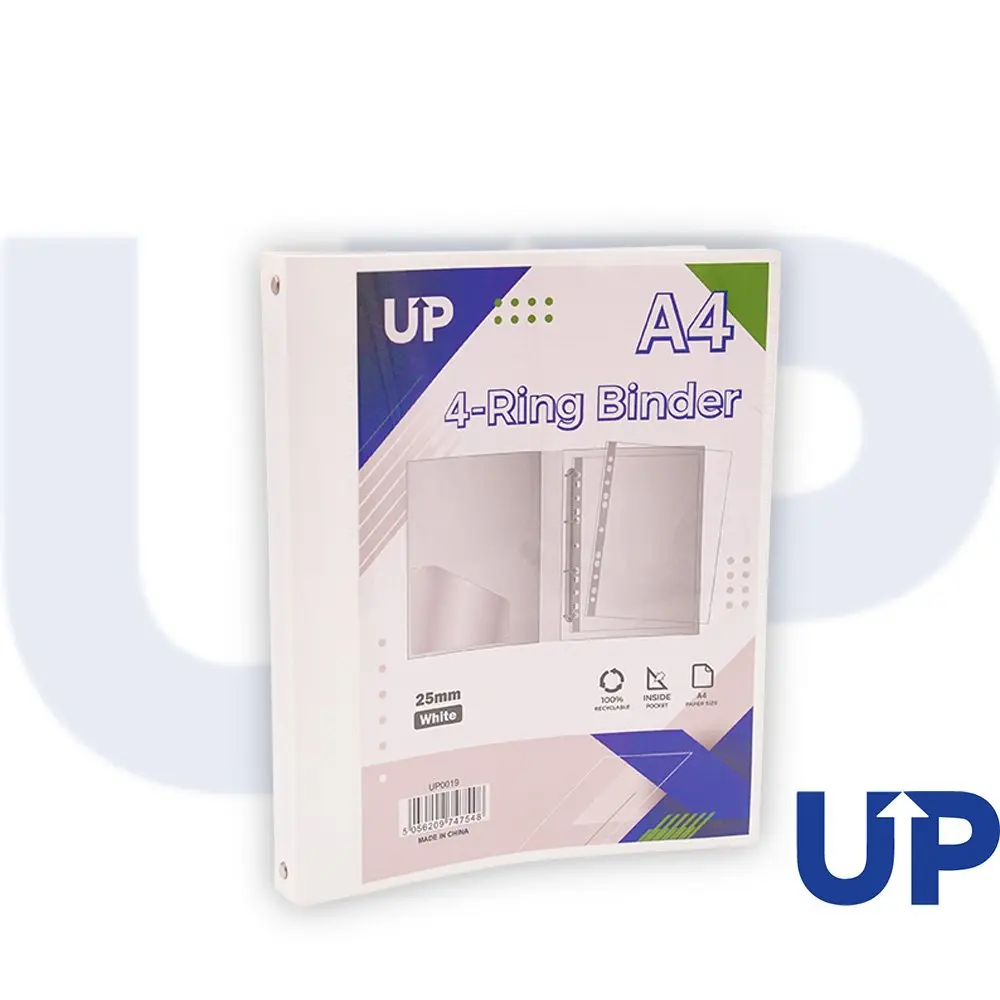 UP A4 Presentation Binder Spine Mechanism 4 Ring 25mm - White (10)