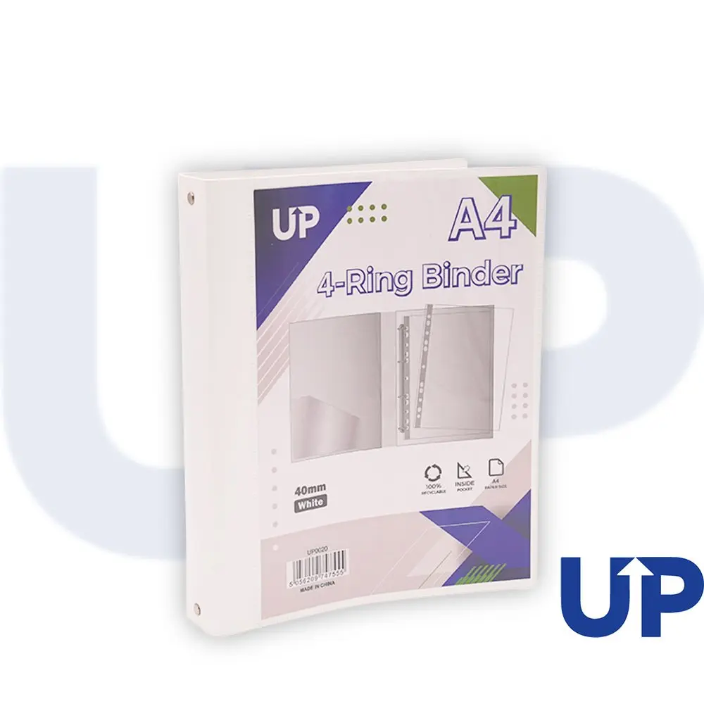 UP A4 Presentation Binder Spine Mechanism 4 Ring 40mm - White (10)