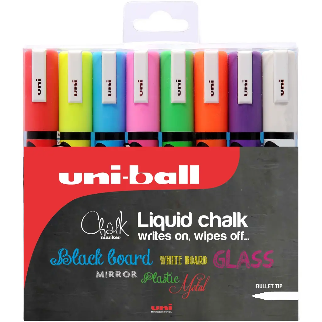 Uni-ball PWE-5M Chalk Marker Medium Bullet Tip Assorted Pack of 8 