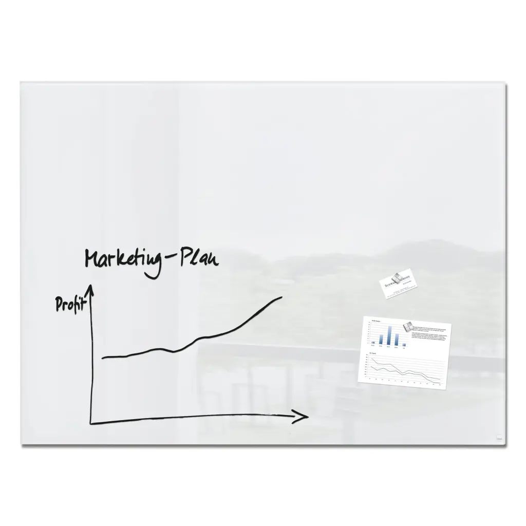 Wall Mounted Magnetic Glass Board 1200x900x18mm - Super White