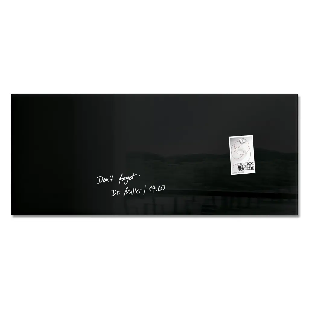 Wall Mounted Magnetic Glass Board 1300x550x15mm - Black