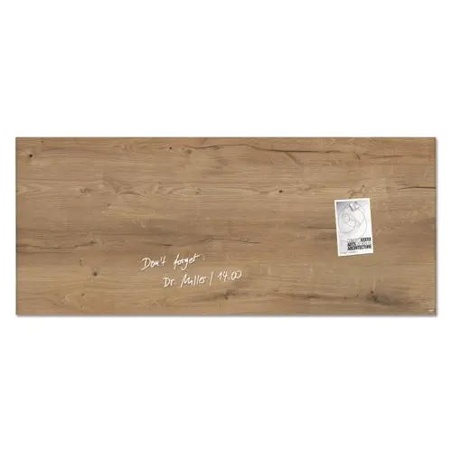 Wall Mounted Magnetic Glass Board 1300x550x15mm - Natural Wood Design