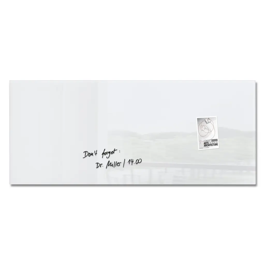 Wall Mounted Magnetic Glass Board 1300x550x15mm - Super White