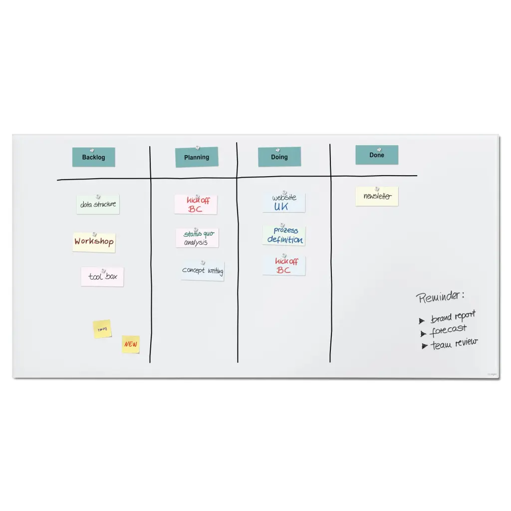 Wall Mounted Magnetic Glass Board 2000x1000x18mm - Matt Super White