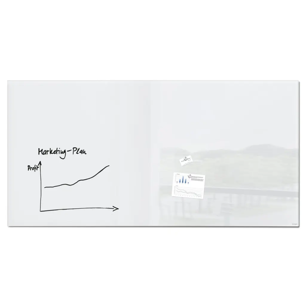 Wall Mounted Magnetic Glass Board 2000x1000x18mm - Super White