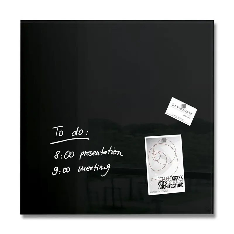 Wall Mounted Magnetic Glass Board 450x450x9mm - Black - B1101