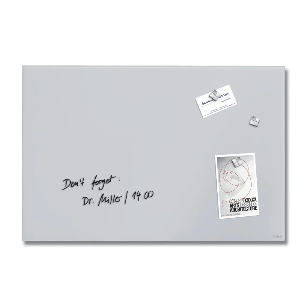 Wall Mounted Magnetic Glass Board 600x400x15mm - Matt Light Grey