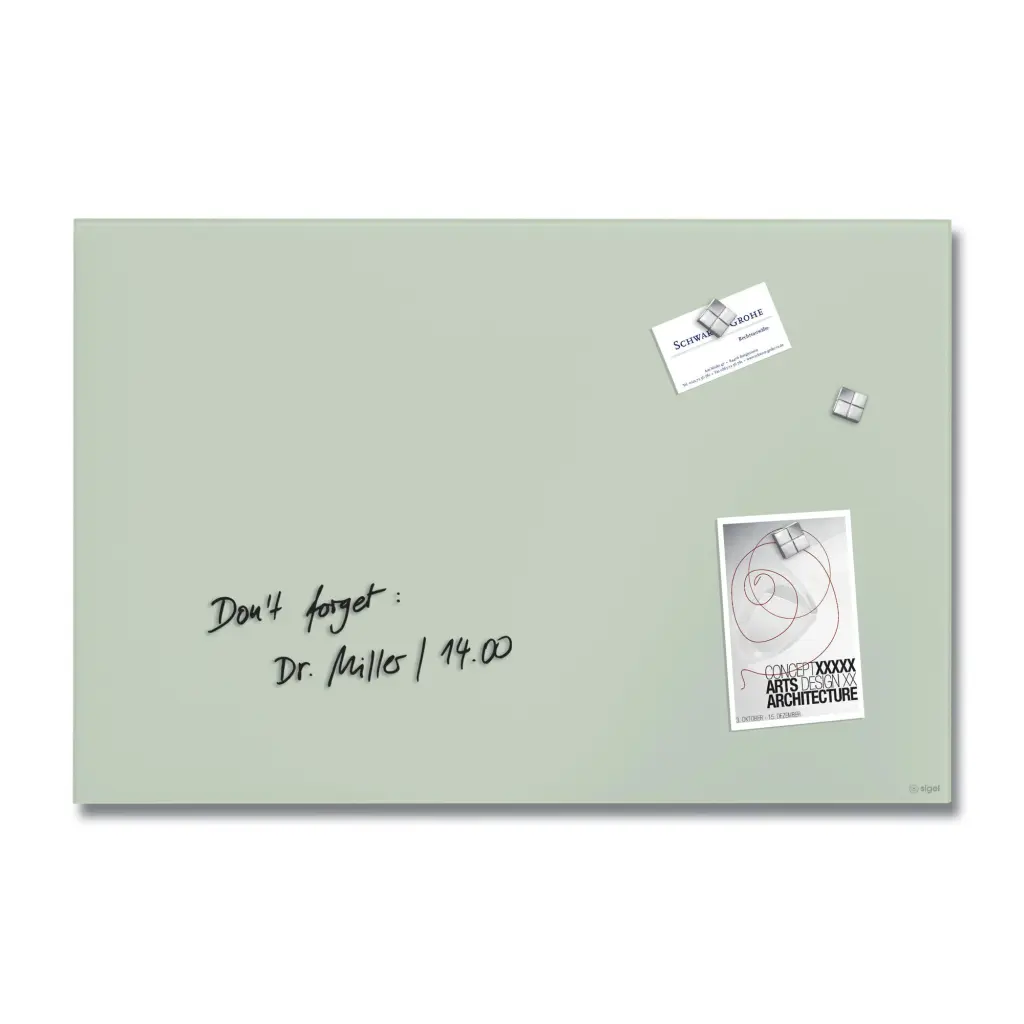 Wall Mounted Magnetic Glass Board 600x400x15mm - Matt Mint
