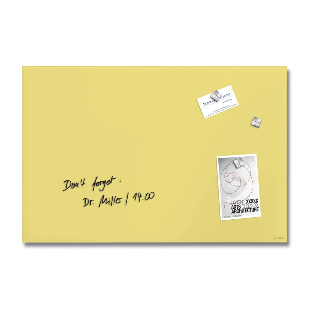 Wall Mounted Magnetic Glass Board 600x400x15mm - Matt Pastel Yellow