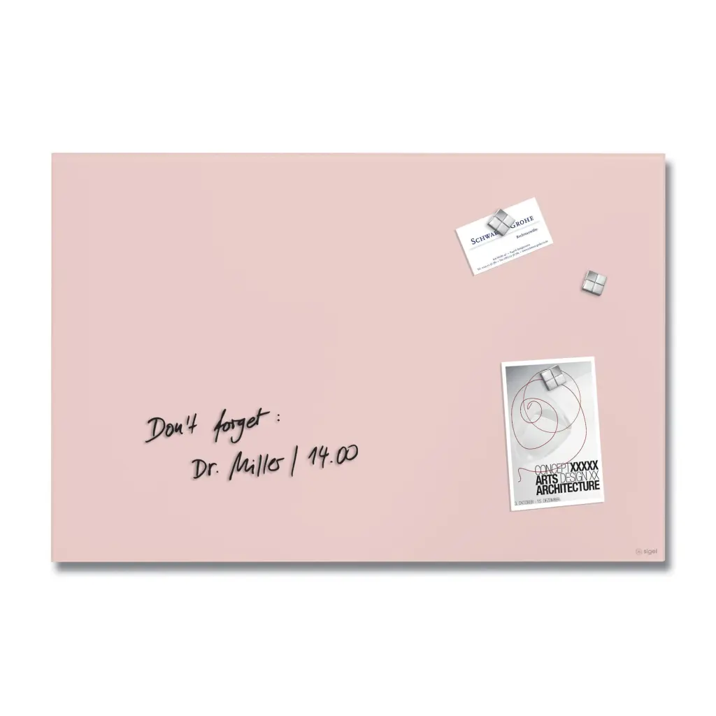 Wall Mounted Magnetic Glass Board 600x400x15mm - Matt Rose
