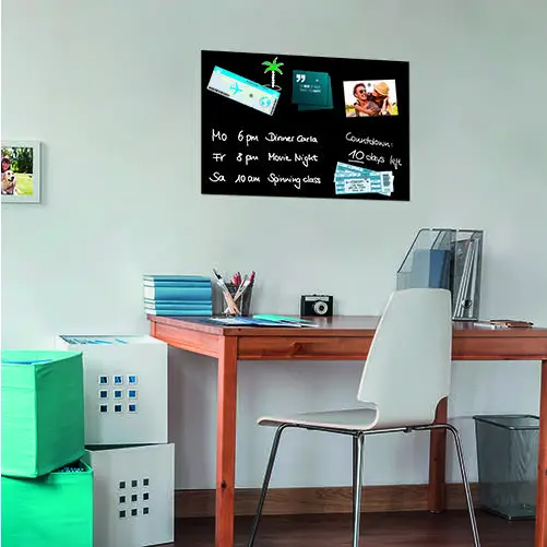 Wall Mounted Magnetic Glass Board 600x400x9mm - Black - B1201