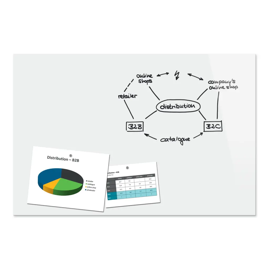 Wall Mounted Magnetic Glass Board 900x600x9mm - Super White - B1300