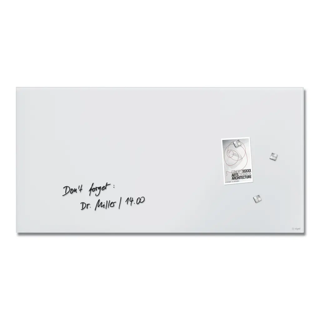 Wall Mounted Magnetic Glass Board 910x460x15mm - Matt Super White