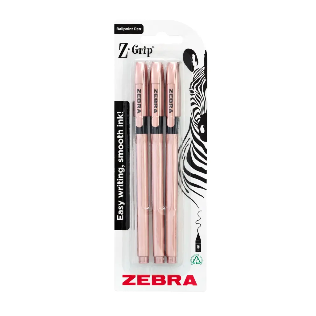 Z-GRIP Smooth Black Ink Ballpoint Pens Rose Gold Pack of 3