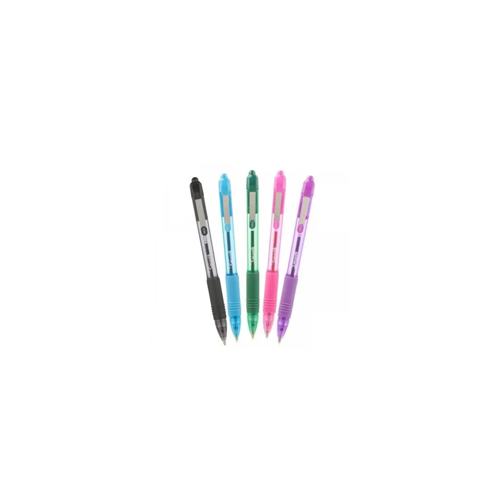 Z-Grip Smooth Retractable Ballpoint Pen 1 Black 1 Blue 1 Pink 1 Green 1 Violet Ink Pack of 5