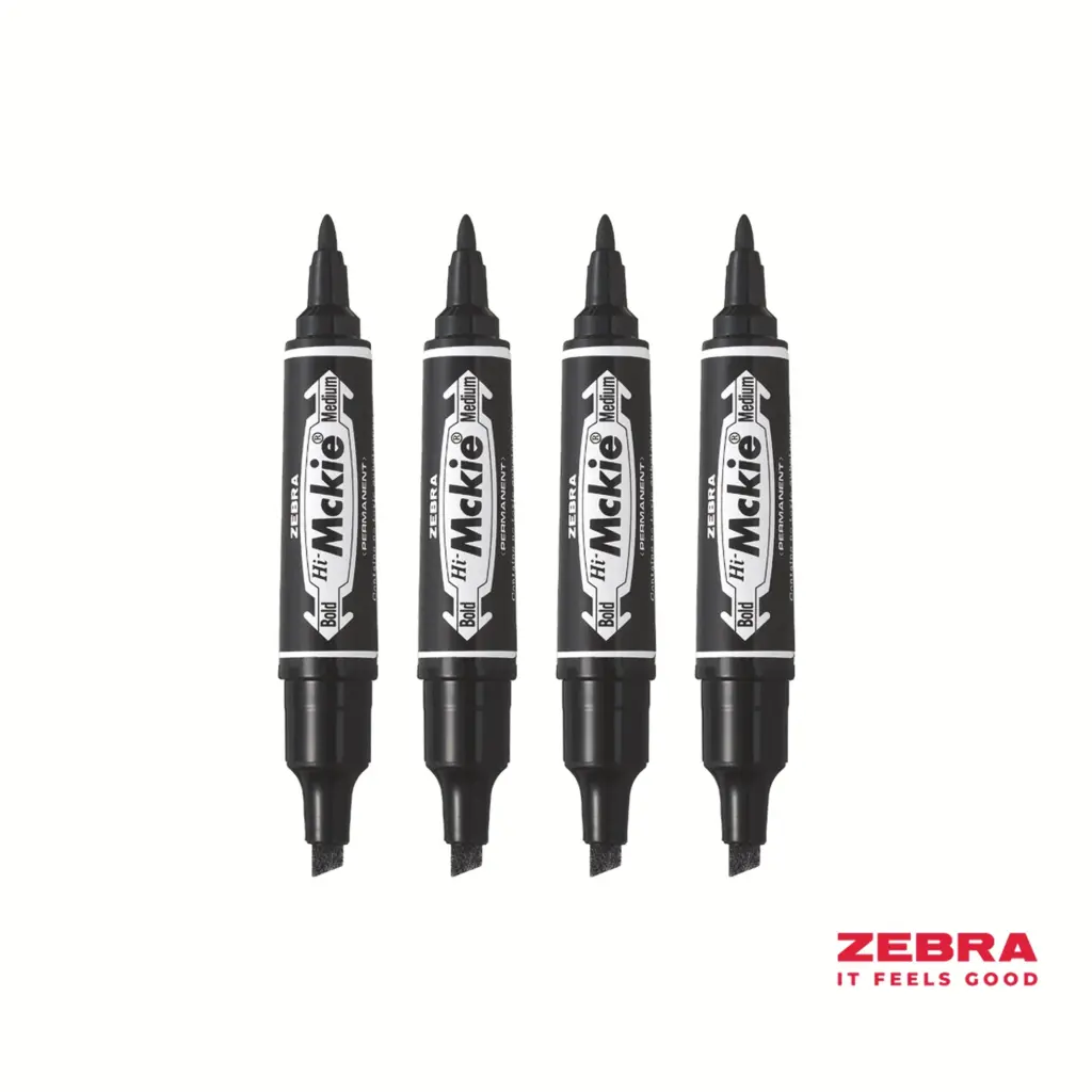 Zebra HI Mckie Bold Double Ended Black Ink Permanent Marker Box 10
