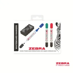 Zebra Whiteboard Assorted Marker Bullet Double Ended 3 Pack with 1 Eraser