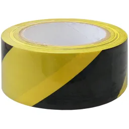 BOX of 36 Rolls PVC Tape HAZARD 48mm 33m 130mu Black/Yellow - 6 Packs of 6 Per Box