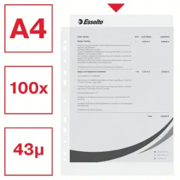 Esselte A4 Everyday Plastic Pockets 43 Micron Pack of 100