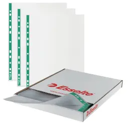 Esselte Green Spine Punched Pockets A4 Top Opening  Embossed. Pack 500