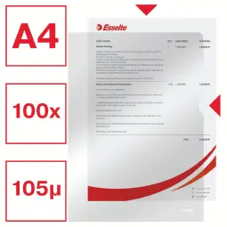 Esselte Premium A4 Plastic Pockets 105 Micron Pack of 100 Crystal Clear