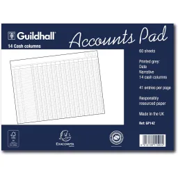 Guildhall Ruled Account Pad with 14 Cash Columns 60 Pages GP14Z