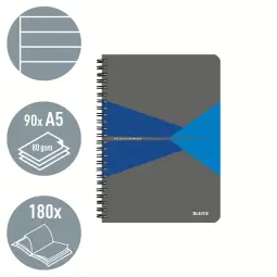 Leitz Blue Office Notebook A5 Ruled Wirebound  Pack of 5