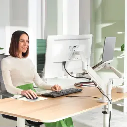 Leitz Ergo Space Saving Dual Monitor & Laptop Arm Grey