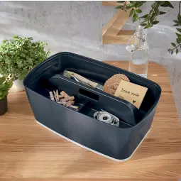 Leitz MyBox Cosy Small Storage Box With Organiser Tray Velvet Grey