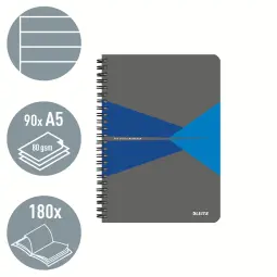 Leitz Notebook Office PP A5 Ruled Blue Pack of 5