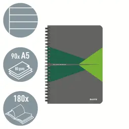 Leitz Notebook Office PP A5 Ruled Green Pack of 5