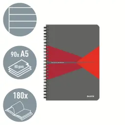 Leitz Notebook Office PP A5 Ruled Red Pack of 5