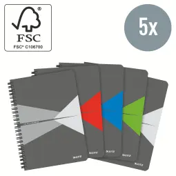 Leitz Office Assorted Notebook A5 Ruled Wirebound Pack of 5
