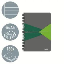 Leitz Office Green Notebook A5 Ruled, Wirebound With Pack of 5