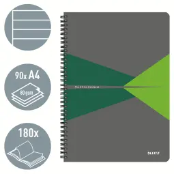 Leitz Office Notebook A4 Ruled Wirebound Green Pack of 5