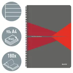 Leitz Office Notebook A4 Ruled Wirebound Red Pack of 5