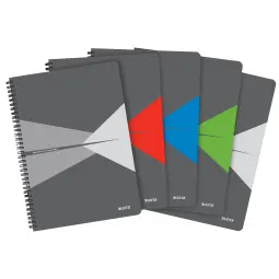 Leitz Office Notebook A4 Squared Wirebound Assorted Pack of 5