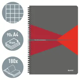 Leitz Office Notebook A4 Squared Wirebound Red Pack of 5