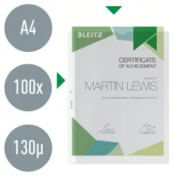 Leitz Pocket. Embosse Extra Strong PP. With Paper Insert. 2 Sides OIpen. A4 Pack of 100) Clear