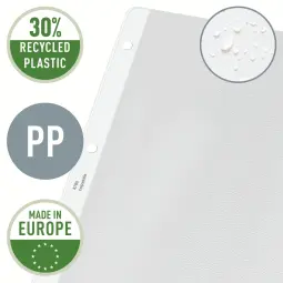 Leitz Pocket. Embosse Extra Strong PP. With Paper Insert. 2 Sides OIpen. A4 Pack of 100) Clear