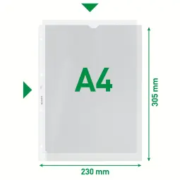 Leitz Pocket. Embosse Extra Strong PP. With Paper Insert. 2 Sides OIpen. A4 Pack of 100) Clear