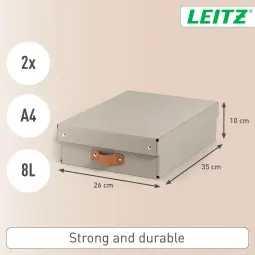 Leitz Puro Storage Box With Lid Medium Low 8L Beige Pack of 2