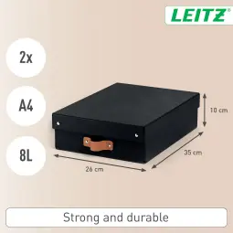 Leitz Puro Storage Box With Lid Medium Low 8L Black Pack of 2