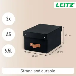 Leitz Puro Storage Box With Lid Small 7L Black Pack of 2